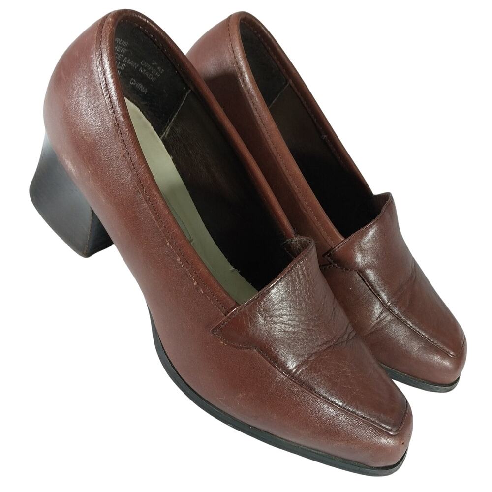 BELLINI! WARM CHOCOLATE BROWN GENUINE LEATHER CHUNKY HEEL, LOAFER HEELS! SZ 7M